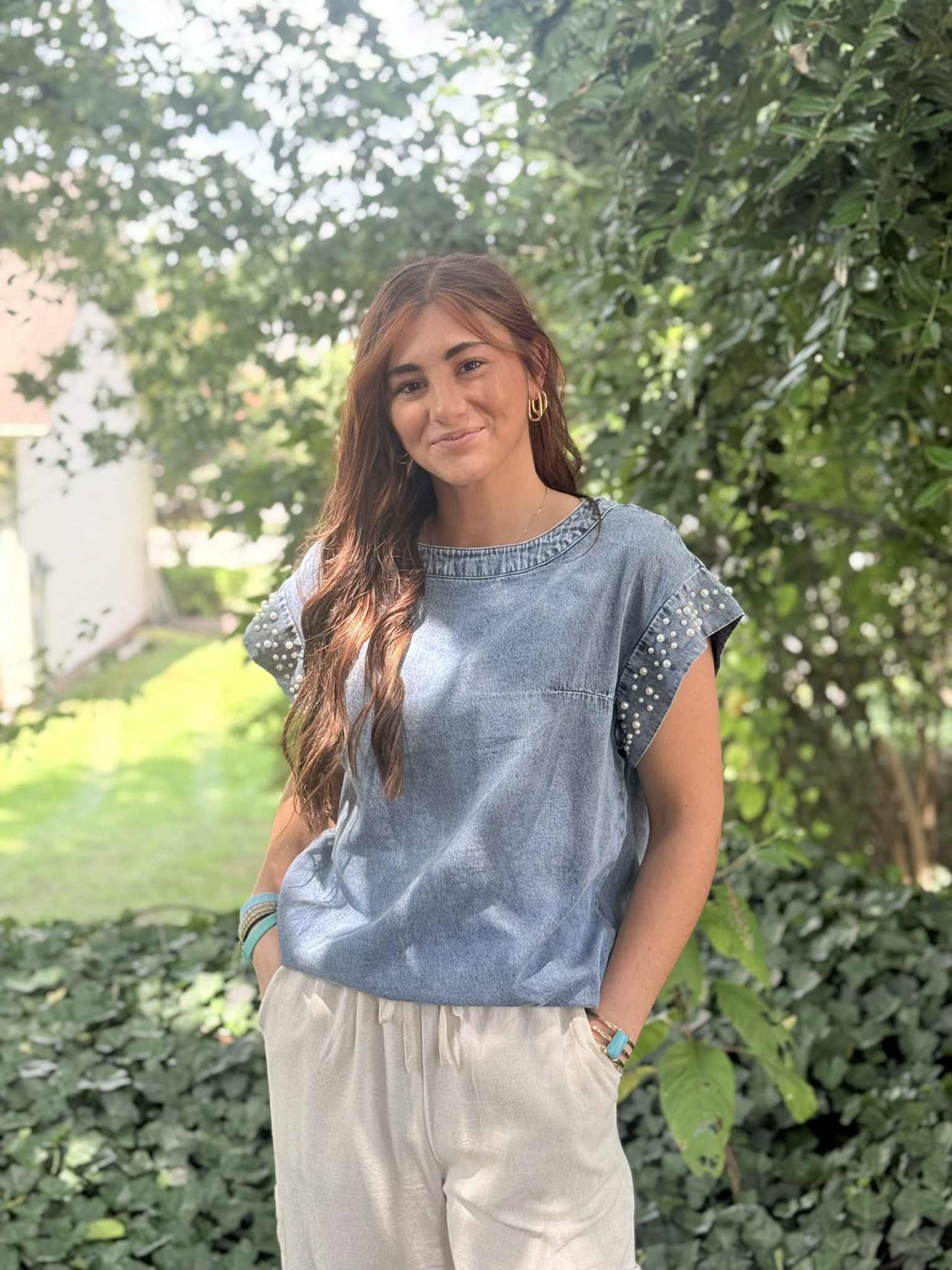 Coastal Pearl Denim Tee