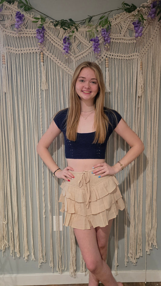 Navy Lace up back sweater