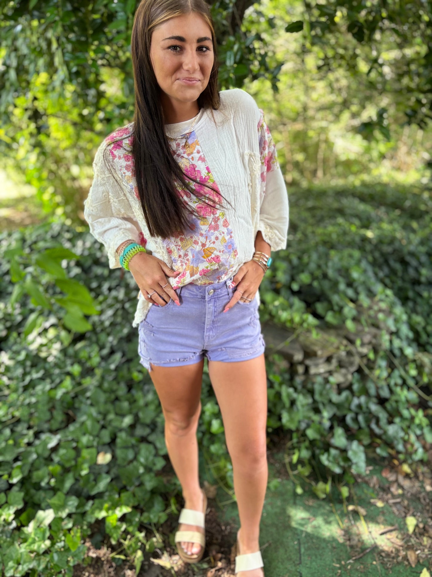 Lavender Haze Distressed Shorts