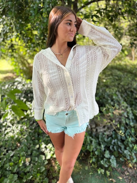 Salt Air Crochet Beach Button-Down