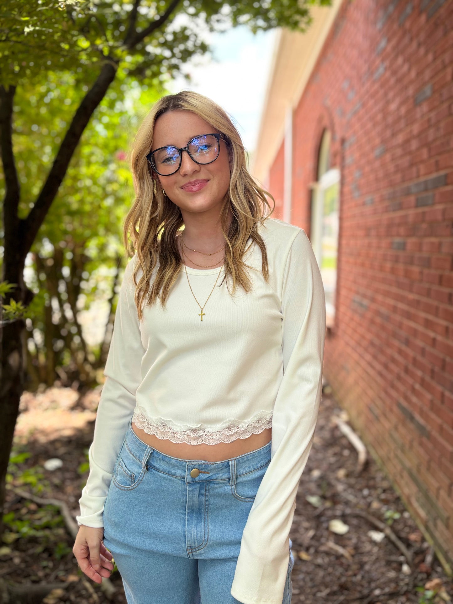 Ivory Lace Trim Top