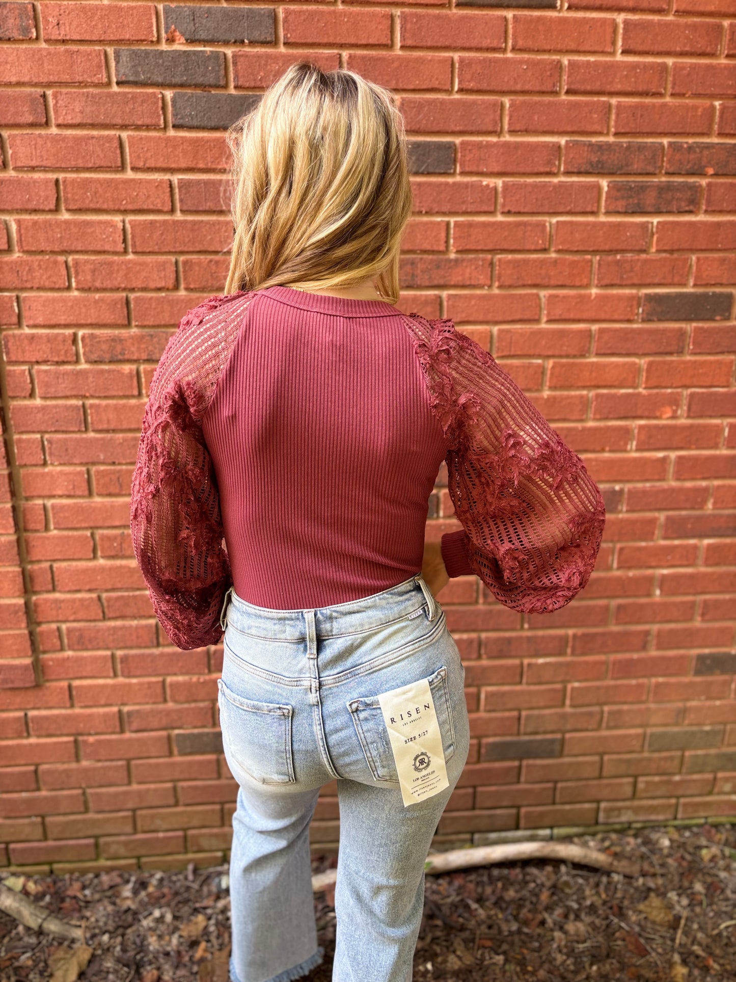Rosé Lace Balloon Sleeve Top