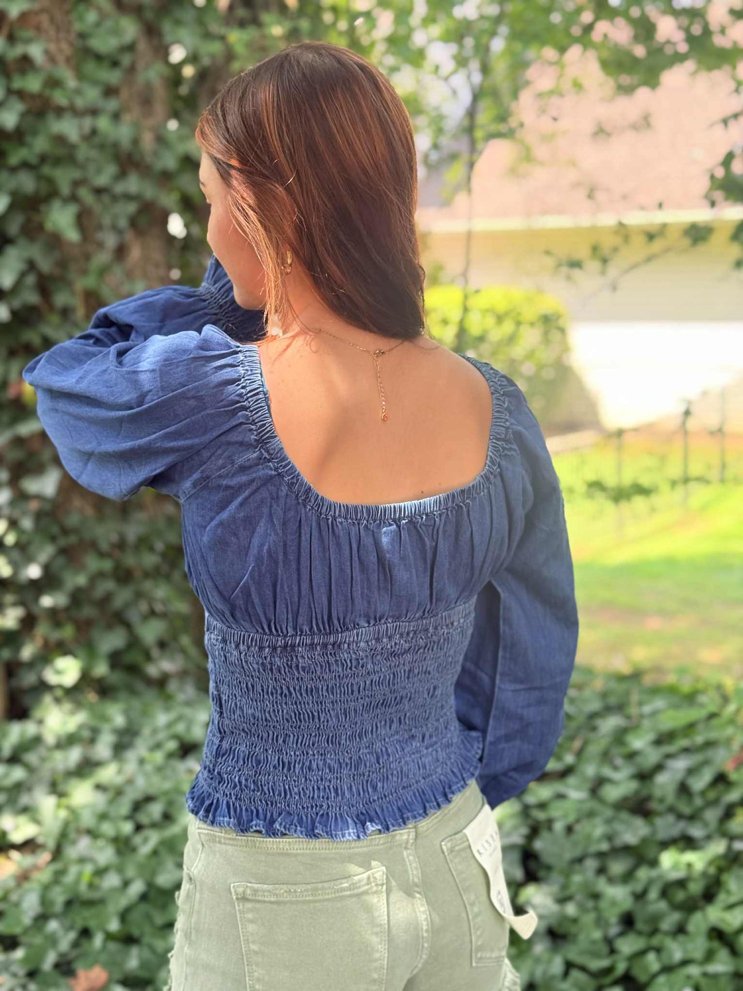 Bluebonnet Smocked Denim Top