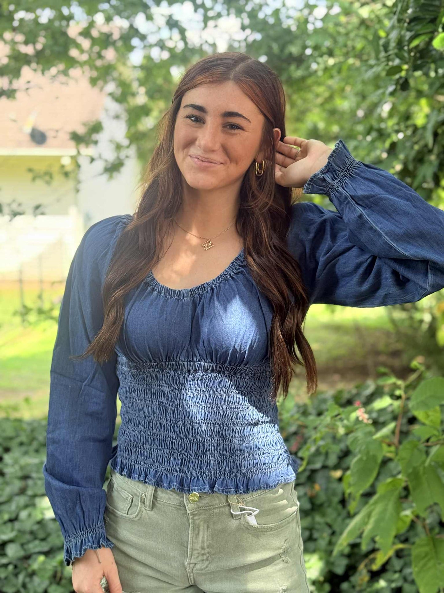 Bluebonnet Smocked Denim Top